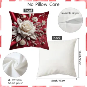 Alternative view of 4-Piece Valentine’s Day Pillow Cover Set – Pink Rose Crystal Print Decorative Cushion Covers (Soft Plush)