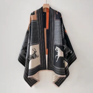 Luxury Winter Cashmere-Style Scarf for Women – Warm Pashmina Shawl, Thick Blanket Poncho Horse Print
