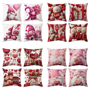 4-Piece Valentine’s Day Pillow Cover Set – Dwarf Couple Love Cushion Covers for Wedding & Anniversary Décor